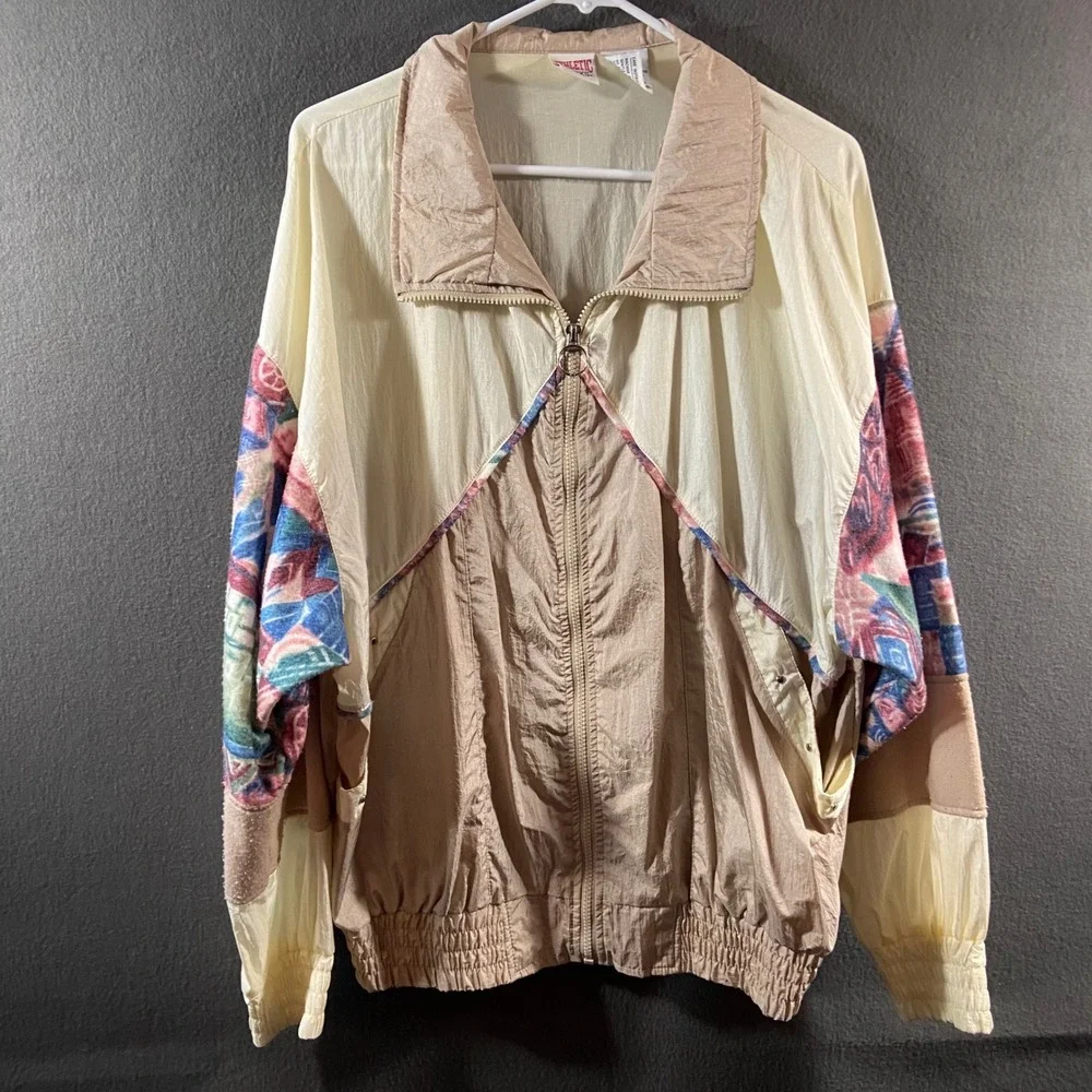 vtg men Windbreaker Jacket xl Colorblock Geometric Nylon retro tracksuit 80s 90s